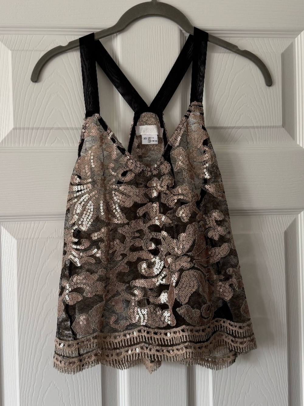 Black Lace and Champagne Gold Sequin Top